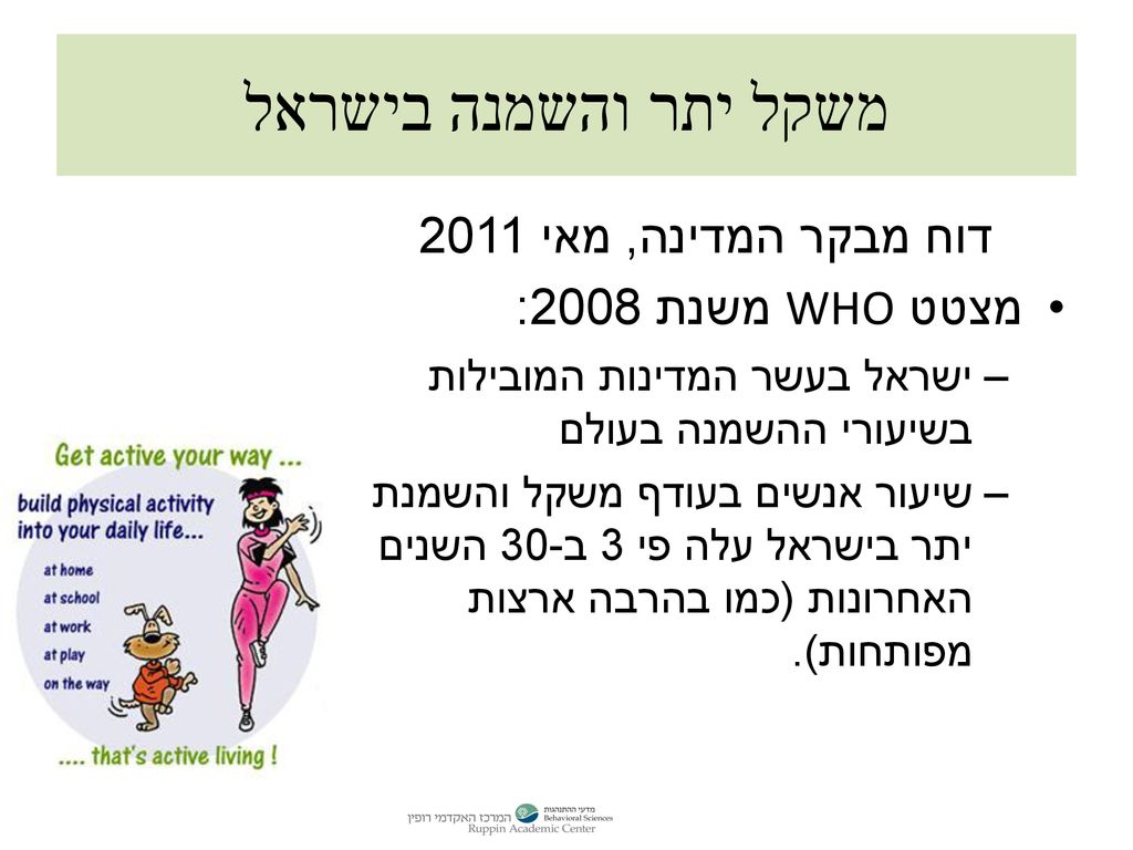 משקל יתר והשמנה בישראל דוח מבקר המדינה, מאי 2011 מצטט WHO משנת 2008: