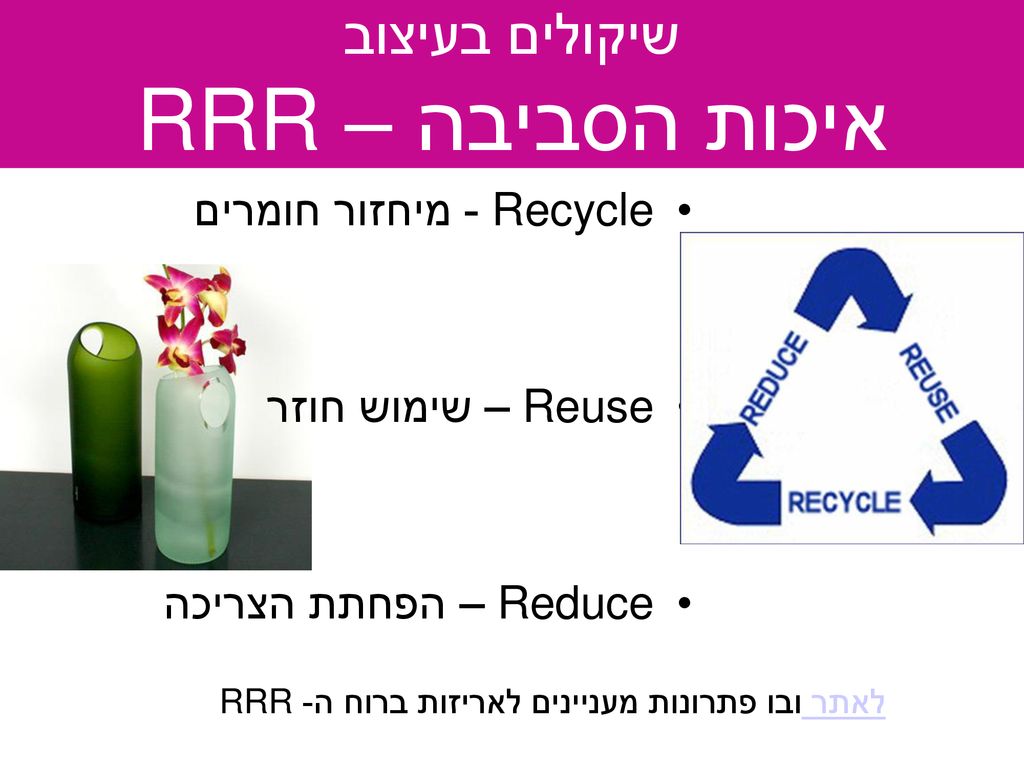 איכות הסביבה – RRR שיקולים בעיצוב Recycle - מיחזור חומרים